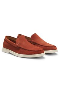 Suede loafers with debossed logo, Brown