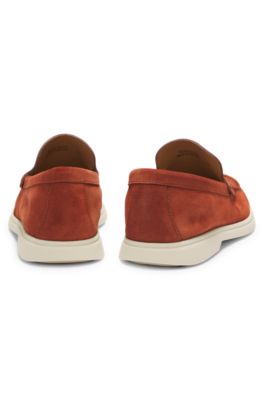 Suede loafers with debossed logo, Brown