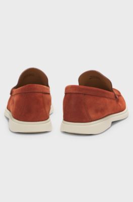 Suede loafers with embossed logo, Brown
