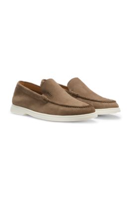 Suede loafers with debossed logo, Beige