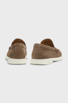 Suede loafers with embossed logo, Beige