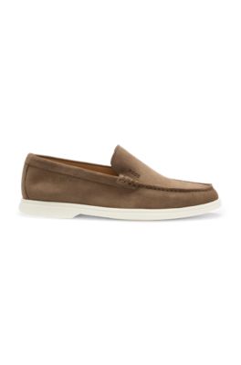 Suede loafers with debossed logo, Beige