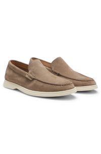 Suede loafers with debossed logo, Beige