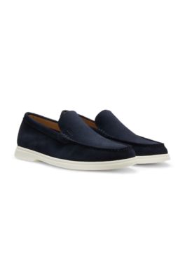 Su&egrave;de loafers met reli&euml;flogo, Donkerblauw