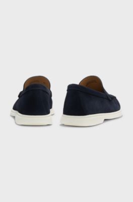Suede loafers with embossed logo, Dark Blue