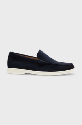 Suede loafers with embossed logo, Dark Blue