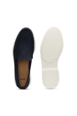 Su&egrave;de loafers met reli&euml;flogo, Donkerblauw