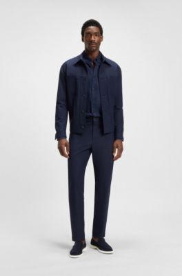 Suede loafers with debossed logo, Dark Blue