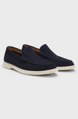 Suede loafers with debossed logo, Dark Blue