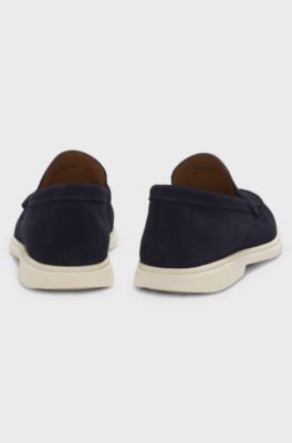 Portuguese-made suede loafers with contrast sole, Dark Blue