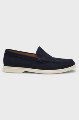 Portuguese-made suede loafers with contrast sole, Dark Blue