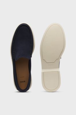 Loafers em camur&ccedil;a com log&oacute;tipo em relevo, Dark Blue