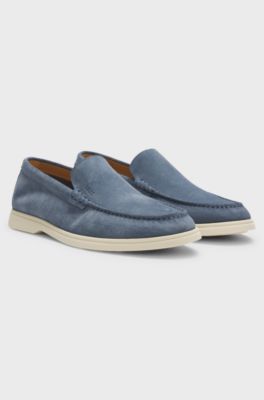Loafer aus Veloursleder mit gepr&auml;gtem Logo, Hellblau