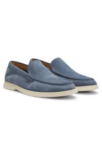 Suede loafers with debossed logo, Light Blue