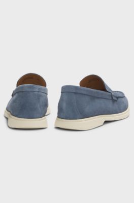Loafer aus Veloursleder mit gepr&auml;gtem Logo, Hellblau