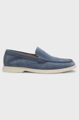 Loafer aus Veloursleder mit gepr&auml;gtem Logo, Hellblau