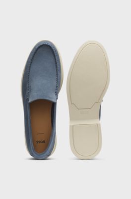 Loafer aus Veloursleder mit gepr&auml;gtem Logo, Hellblau
