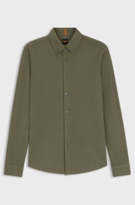 Slim-fit shirt in cotton jersey, Light Green