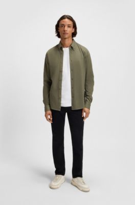 Slim-fit shirt in cotton jersey, Light Green