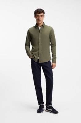 Slim-fit shirt in cotton jersey, Light Green