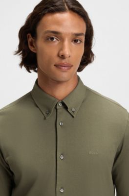 Slim-fit shirt in cotton jersey, Light Green