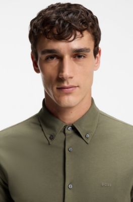 Slim-fit shirt in cotton jersey, Light Green