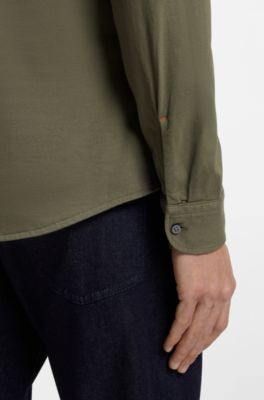 Slim-fit shirt in cotton jersey, Light Green