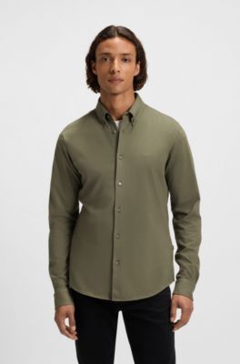 Slim-fit shirt in cotton jersey, Light Green