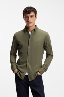 Slim-fit shirt in cotton jersey, Light Green