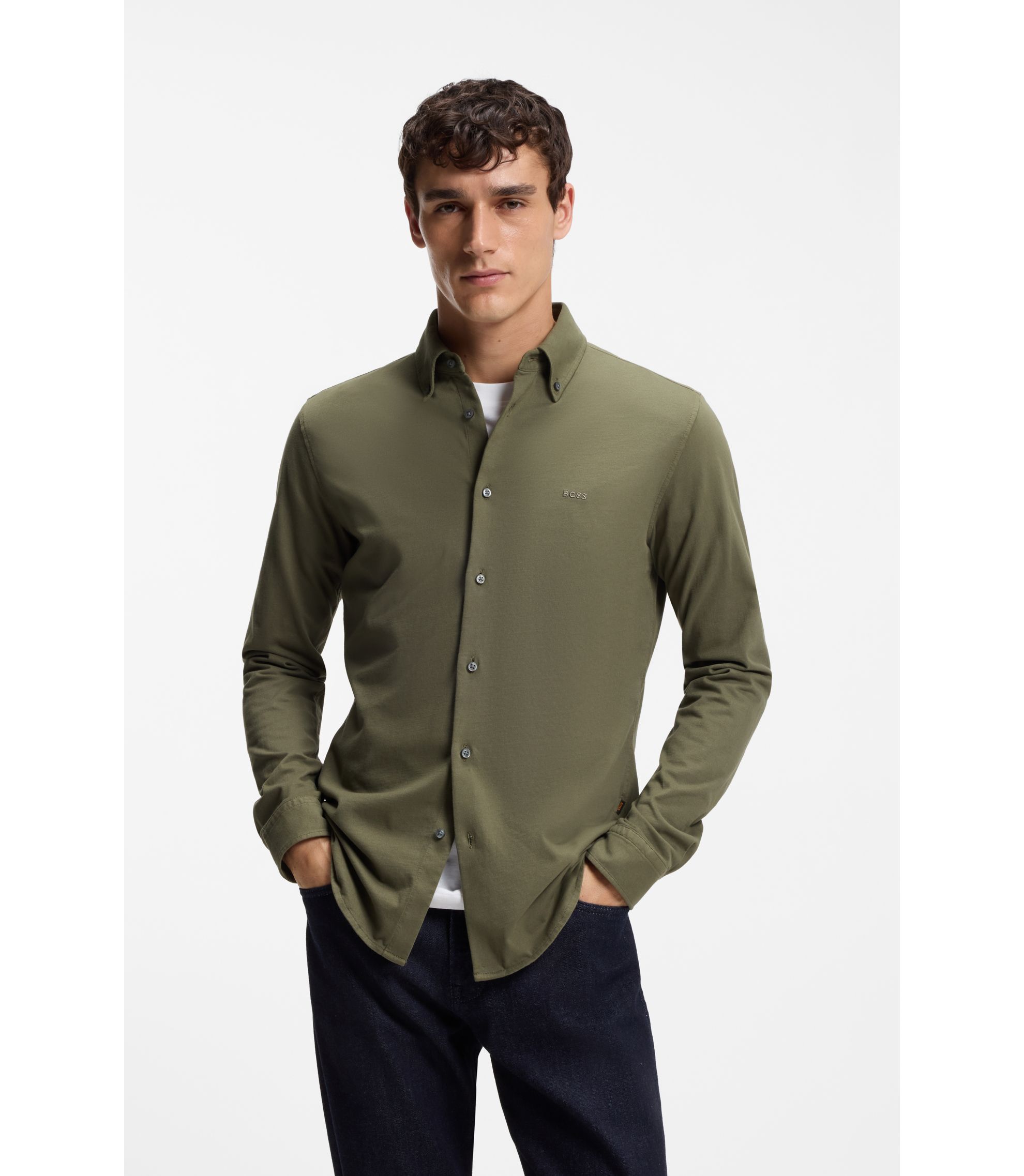 BOSS - Slim-fit shirt in cotton jersey - Light Green