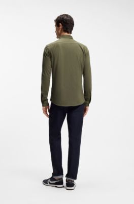 Slim-fit shirt in cotton jersey, Light Green