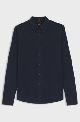 Slim-fit shirt in cotton jersey, Dark Blue