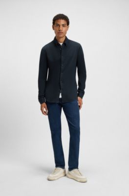 Slim-fit shirt in cotton jersey, Dark Blue