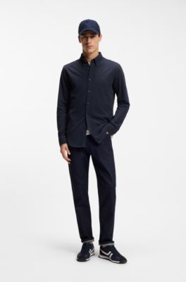 Camicia slim fit in jersey di cotone, Blu scuro