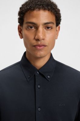 Slim-fit shirt in cotton jersey, Dark Blue