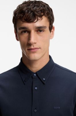 Slim-fit overhemd van katoenen jersey, Donkerblauw