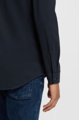 Slim-fit shirt in cotton jersey, Dark Blue