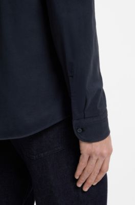 Slim-fit overhemd van katoenen jersey, Donkerblauw