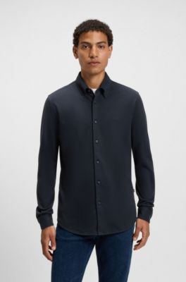 Slim-fit shirt in cotton jersey, Dark Blue