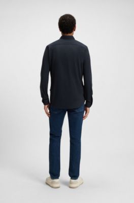 Slim-fit shirt in cotton jersey, Dark Blue