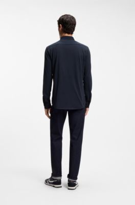 Camicia slim fit in jersey di cotone, Blu scuro