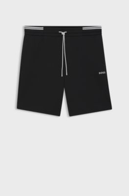 Cotton-blend shorts with stripe details, Black