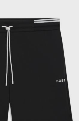 Cotton-blend shorts with stripe details, Black