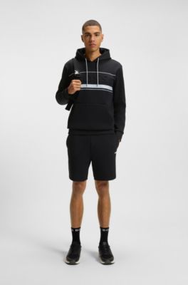 Cotton-blend shorts with stripe details, Black