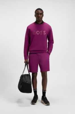 Cotton-blend shorts with stripe details, Dark pink