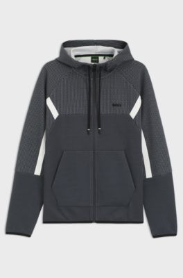 Regular-fit zip-up hoodie in quilted jacquard, Dark Grey