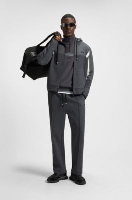 Regular-fit zip-up hoodie in quilted jacquard, Dark Grey