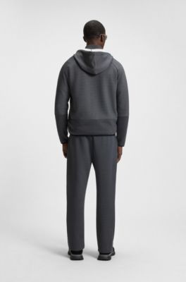 Regular-fit zip-up hoodie in quilted jacquard, Dark Grey