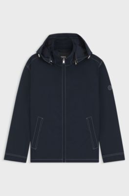 Hooded jacket in water-repellent fabric, Dark Blue