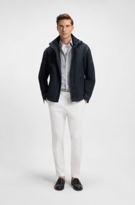 Veste &agrave; capuche en tissu d&eacute;perlant, Bleu fonc&eacute;